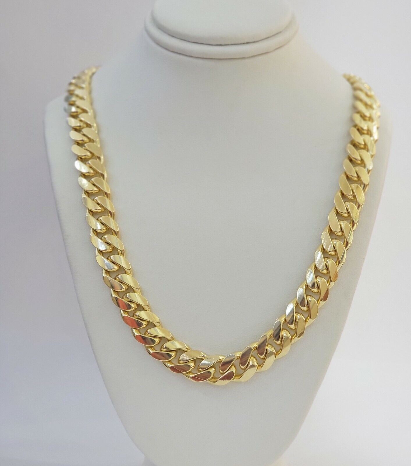 Solid 10k Gold Chain Cuban Link Necklace 10mm 24" Inch Men's Box Lock REAL 10kt - Reva Jeweler