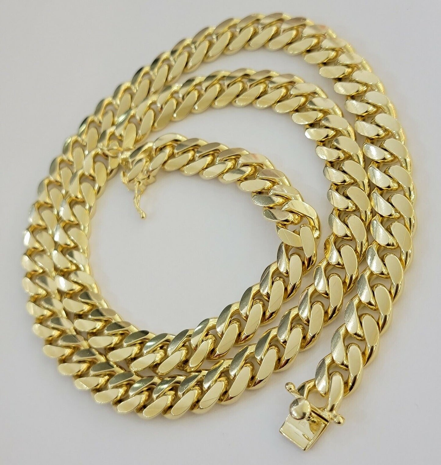 Solid 10k Gold Chain Cuban Link Necklace 10mm 24" Inch Men's Box Lock REAL 10kt - Reva Jeweler