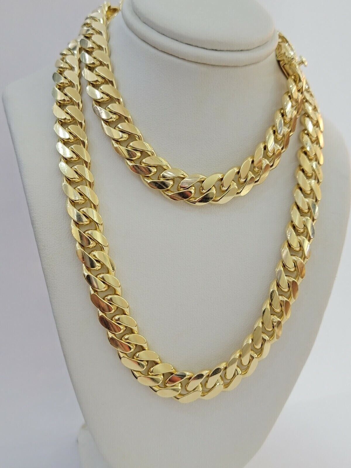Solid 10k Gold Chain Cuban Link Necklace 10mm 24" Inch Men's Box Lock REAL 10kt - Reva Jeweler