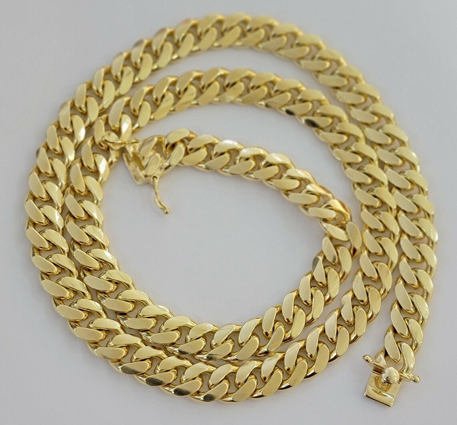 Solid 10k Gold Chain Cuban Link Necklace 10mm 24" Inch Men's Box Lock REAL 10kt - Reva Jeweler
