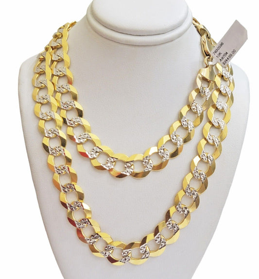Solid 10k Gold Cuban Curb Link Necklace 12.5mm 24 Inch Chain Mens Diamond Cuts - Reva Jeweler