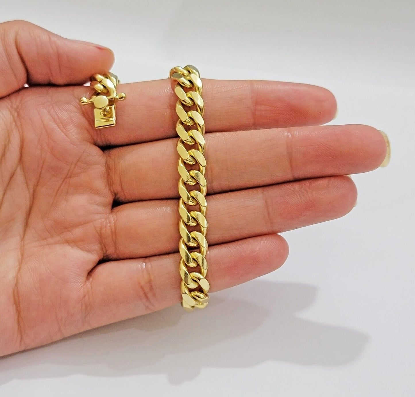 Solid 10k Gold Cuban Link Bracelet 8mm 7" Miami Cuben REAL 10kt Yellow Gold Mens - Reva Jeweler