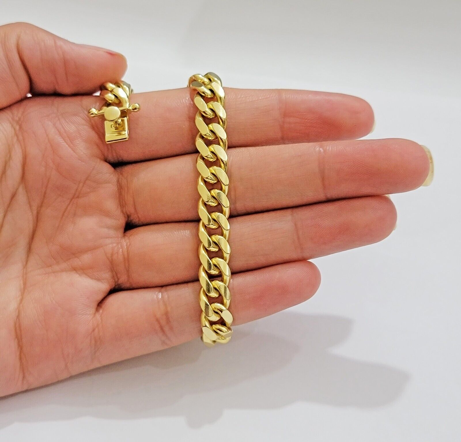 Solid 10k Gold Cuban Link Bracelet 8mm 7" Miami Cuben REAL 10kt Yellow Gold Mens - Reva Jeweler