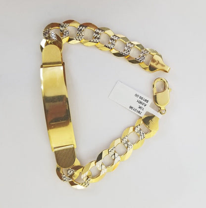 Solid 10k Gold Cuban Link ID Bracelet Diamond Cuts 12.5 mm 9 Inch - Reva Jeweler