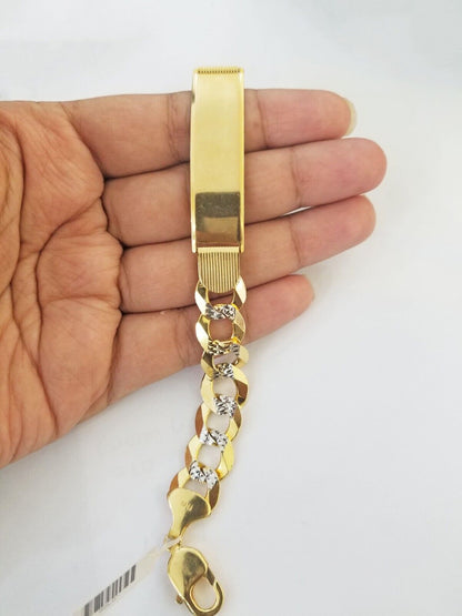 Solid 10k Gold Cuban Link ID Bracelet Diamond Cuts 12.5 mm 9 Inch - Reva Jeweler
