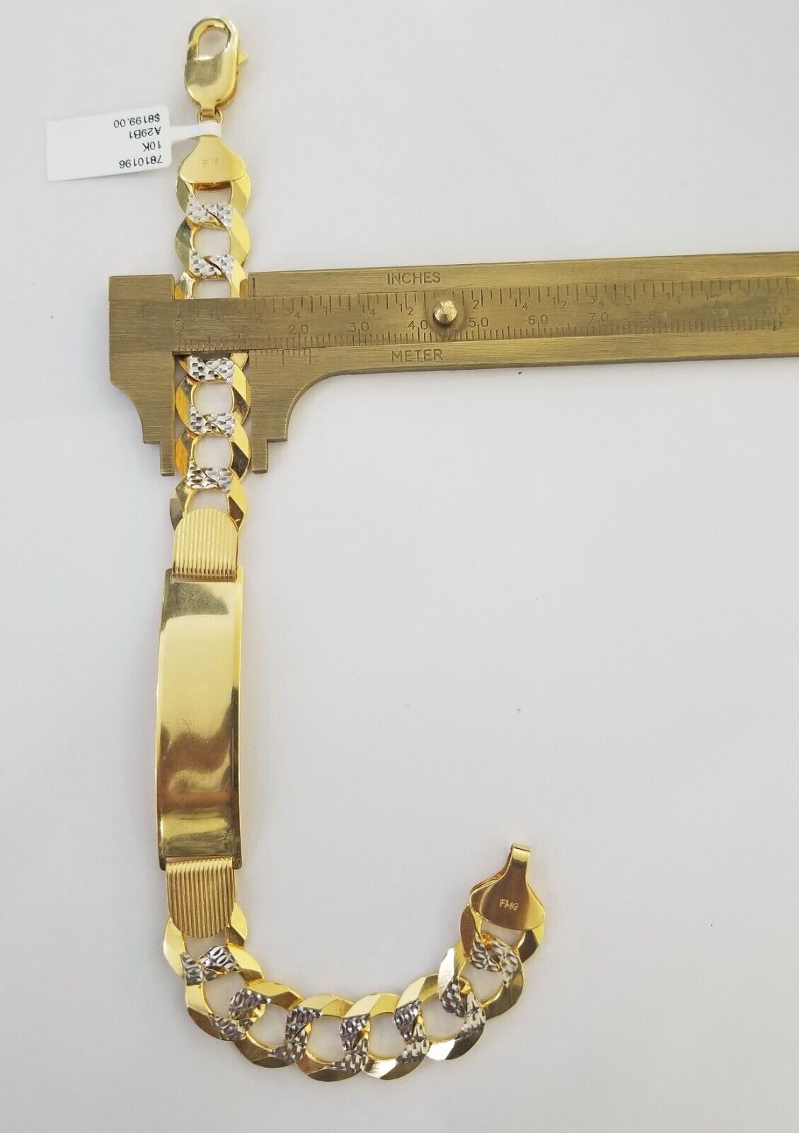 Solid 10k Gold Cuban Link ID Bracelet Diamond Cuts 12.5 mm 9 Inch - Reva Jeweler