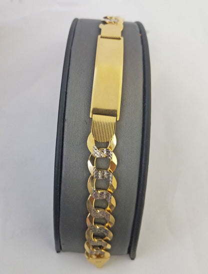 Solid 10k Gold Cuban Link ID Bracelet Diamond Cuts 12.5 mm 9 Inch - Reva Jeweler