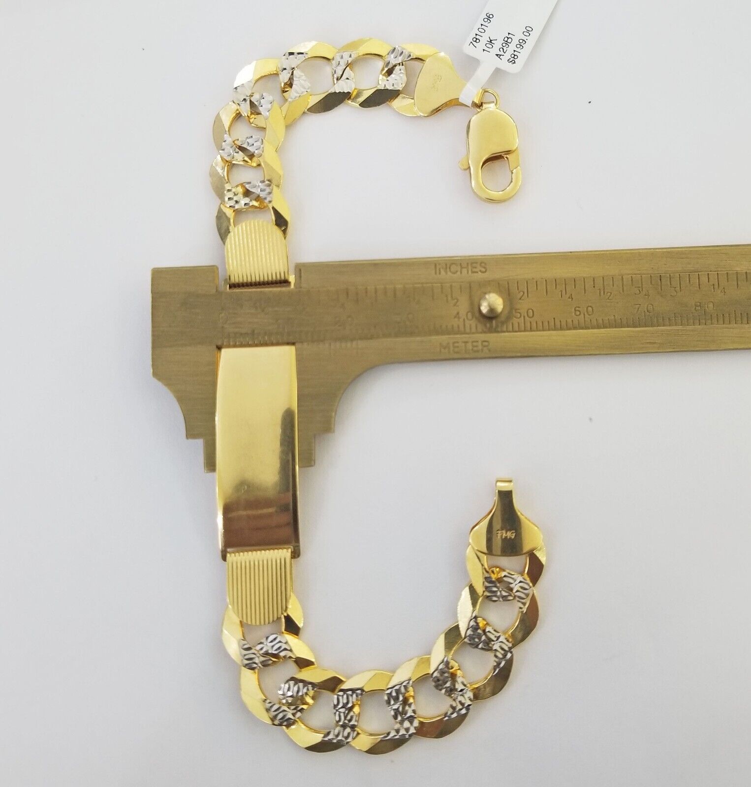 Solid 10k Gold Cuban Link ID Bracelet Diamond Cuts 12.5 mm 9 Inch - Reva Jeweler