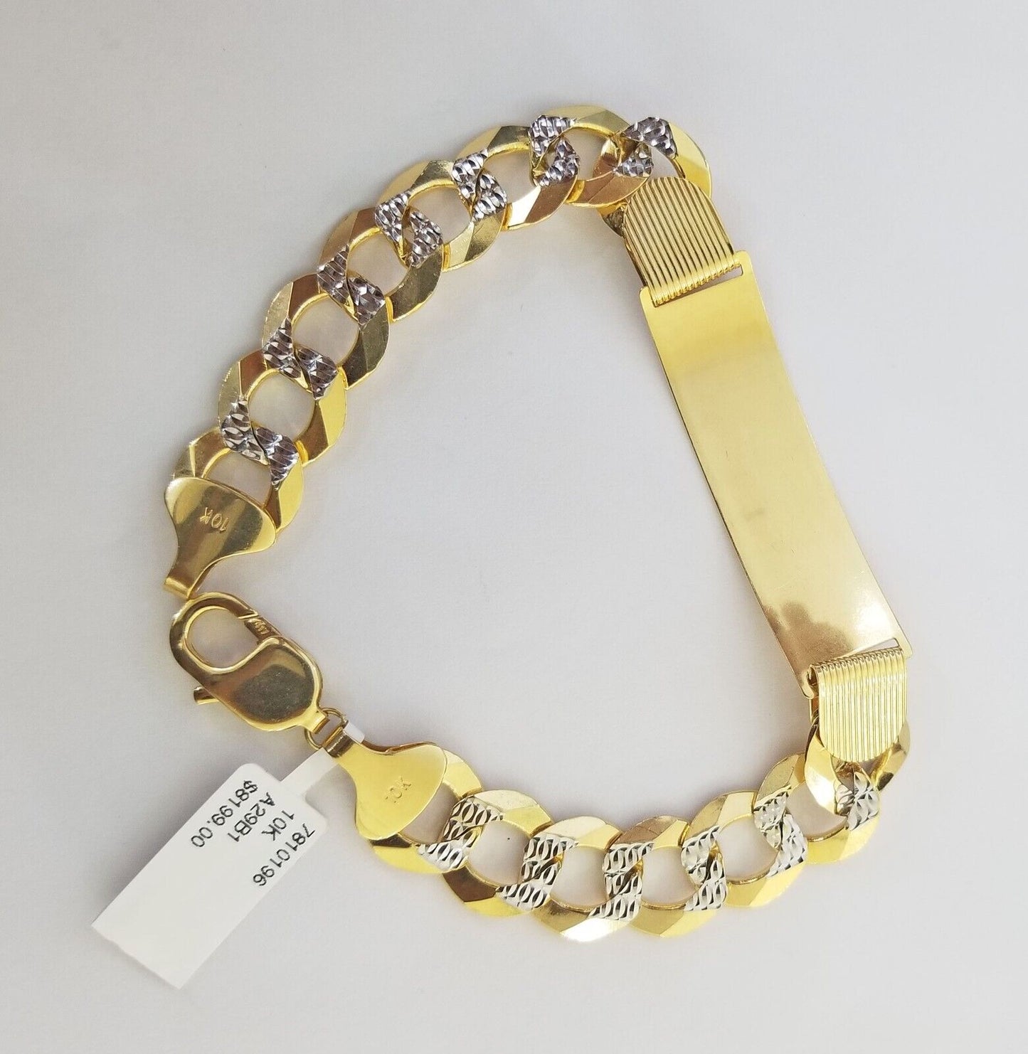 Solid 10k Gold Cuban Link ID Bracelet Diamond Cuts 12.5 mm 9 Inch - Reva Jeweler