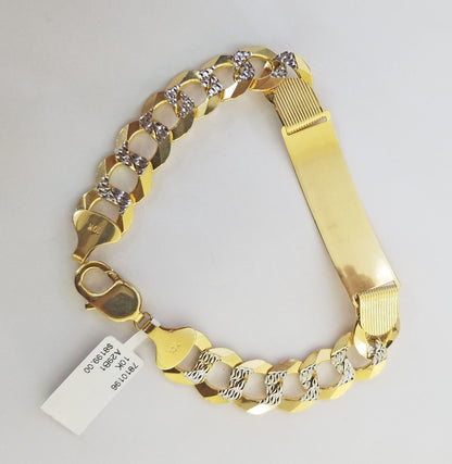 Solid 10k Gold Cuban Link ID Bracelet Diamond Cuts 12.5 mm 9 Inch - Reva Jeweler