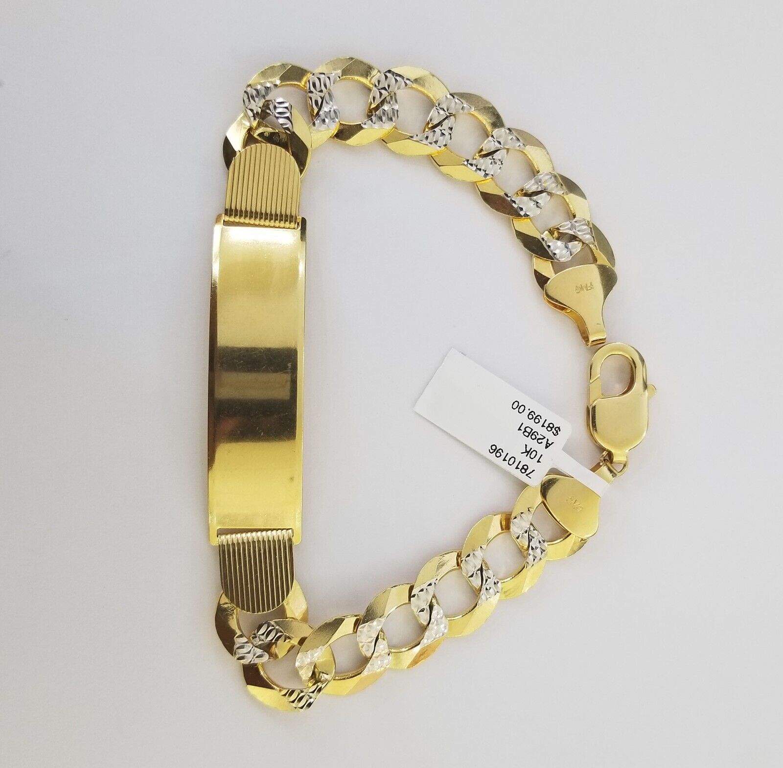 Solid 10k Gold Cuban Link ID Bracelet Diamond Cuts 12.5 mm 9 Inch - Reva Jeweler