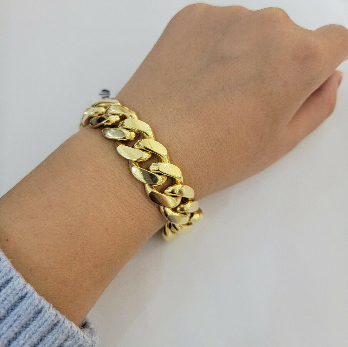 Solid 10k Gold Mens Bracelet Miami Cuban Link 8" 16mm10kt yellow gold THICK,REAL - Reva Jeweler