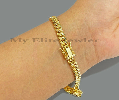 Solid 10k Gold Miami Cuban Link Bracelet 7MM 7.5" 8" 8.5" 9" REAL 10kt Gold Mens - Reva Jeweler