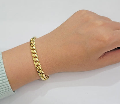 Solid 10k Gold Miami Cuban Link Bracelet 7MM 7.5" 8" 8.5" 9" REAL 10kt Gold Mens - Reva Jeweler