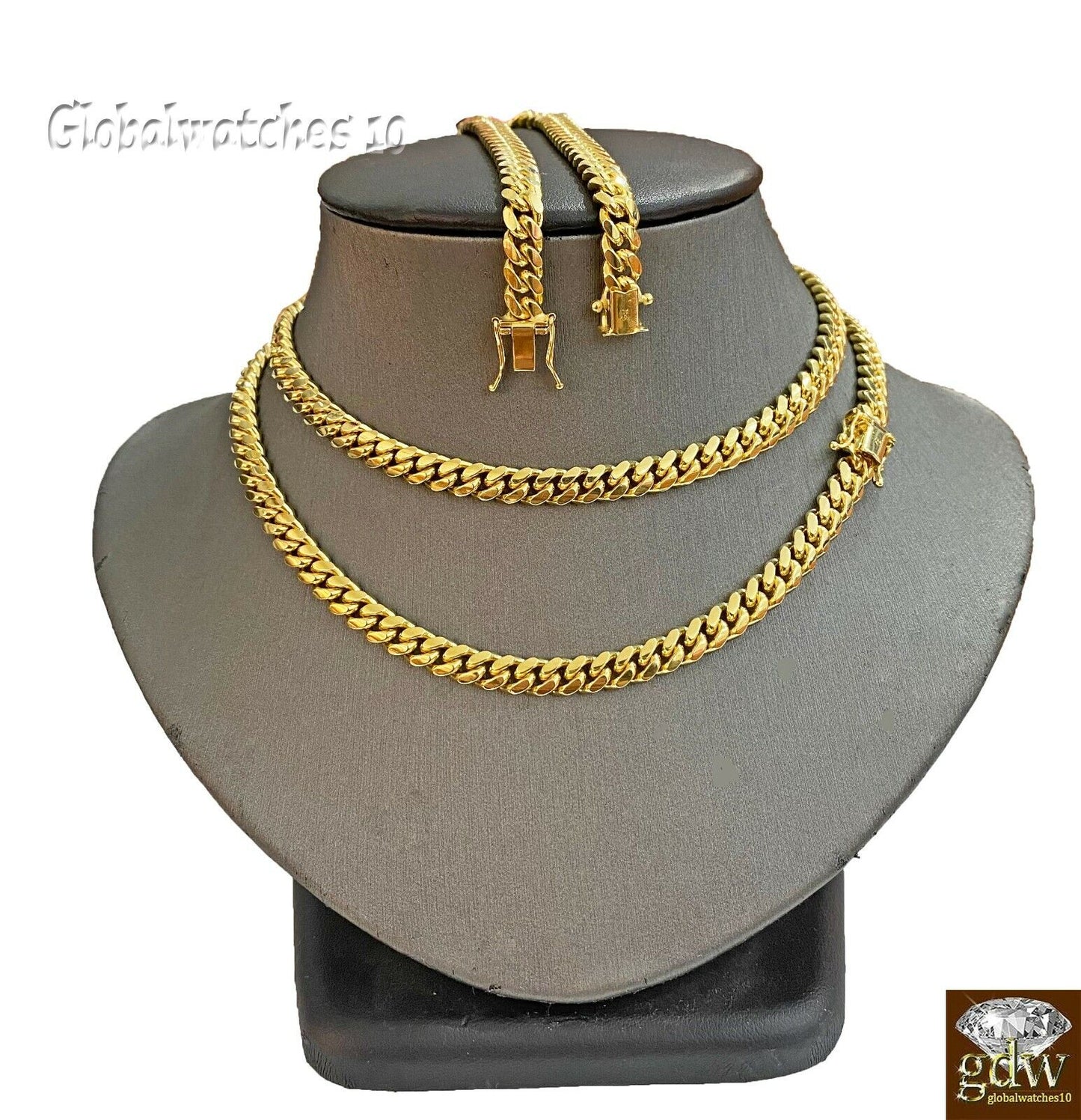 Solid 10k Gold Miami Cuban Link Chain Necklace & Bracelet Set Box Lock Men Heavy - Reva Jeweler