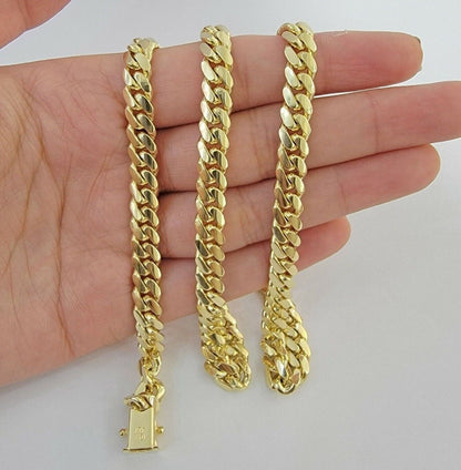 Solid 10k Gold Miami Cuban Link Necklace 20" 7mm Chain REAL 10 KT Men Women - Reva Jeweler