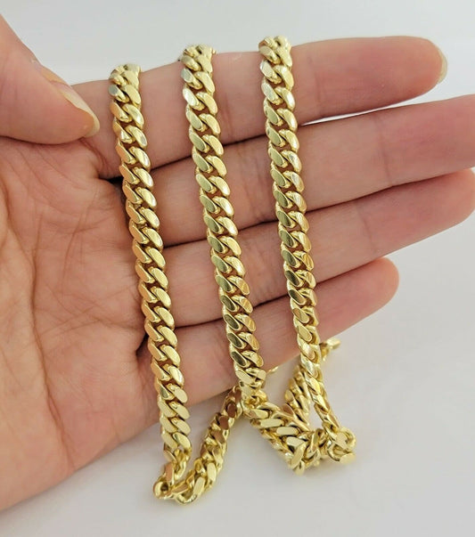 Solid 10k Gold Miami Cuban Solid Links Chain 24" 6mm Men Necklace 10kt Gold REAL - Reva Jeweler