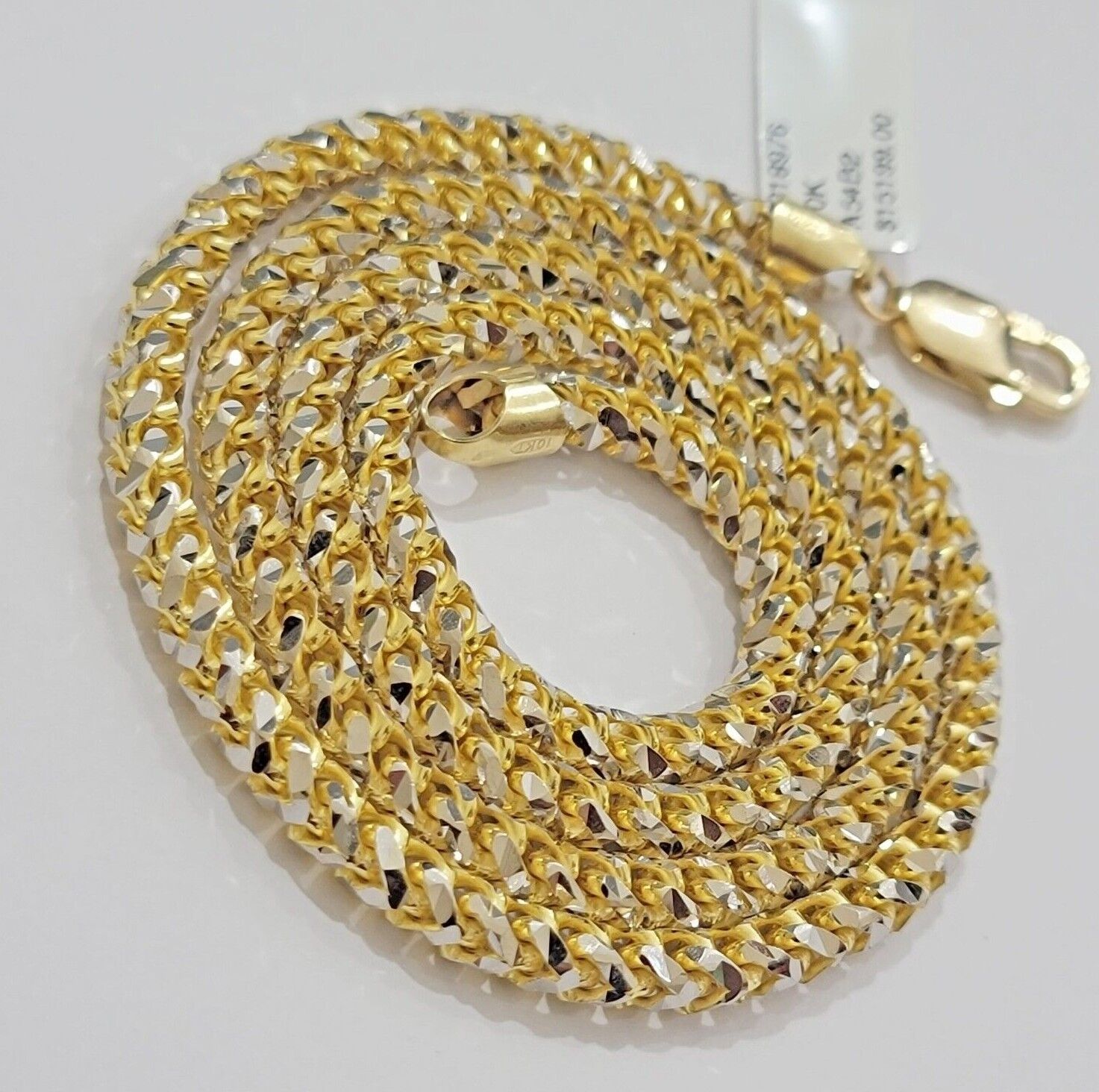 Solid 10k Gold Palm Chain Tennis Necklace Diamond cuts 4.5mm 22" Unique Design - Reva Jeweler