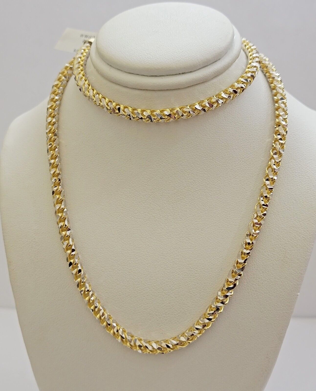 Solid 10k Gold Palm Chain Tennis Necklace Diamond cuts 4.5mm 22" Unique Design - Reva Jeweler