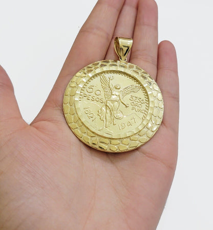 Solid 10k Gold Pendant Replica Nugget 50 Peso 1947 Mexican Centenaro Charm Style - Reva Jeweler