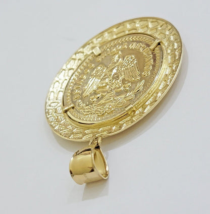 Solid 10k Gold Pendant Replica Nugget 50 Peso 1947 Mexican Centenaro Charm Style - Reva Jeweler