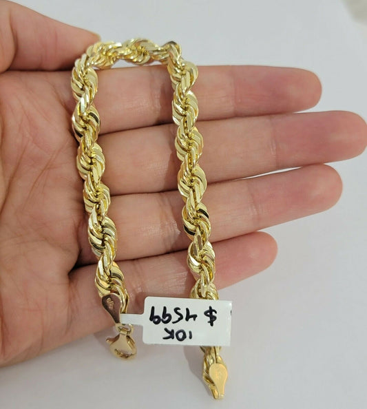 Solid 10k Real Gold Rope Bracelet 7mm 8" Inch 10kt Yellow Gold STRONG & HEAVY - Reva Jeweler