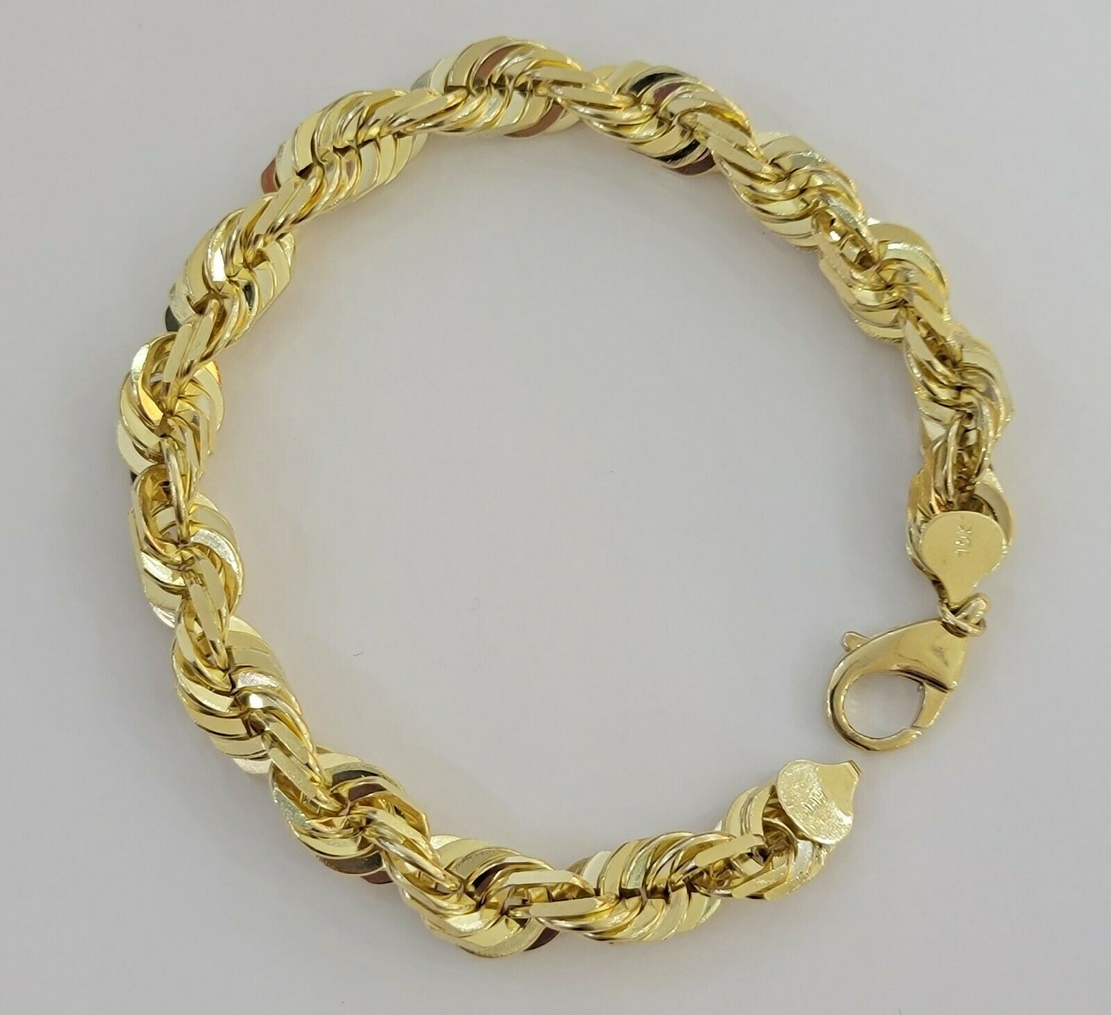 Solid 10k Real Gold Rope Bracelet Mens 10mm 8" Inch 10kt Yellow Gold THICK&HEAVY - Reva Jeweler