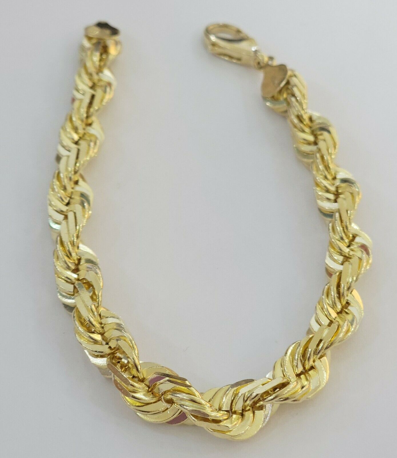 Solid 10k Real Gold Rope Bracelet Mens 10mm 9" Inch 10kt Yellow Gold THICK&HEAVY - Reva Jeweler