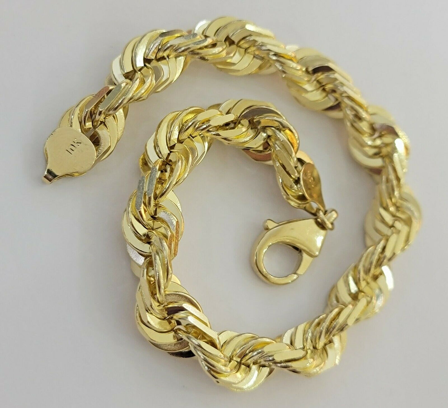 Solid 10k Real Gold Rope Bracelet Mens 10mm 9" Inch 10kt Yellow Gold THICK&HEAVY - Reva Jeweler