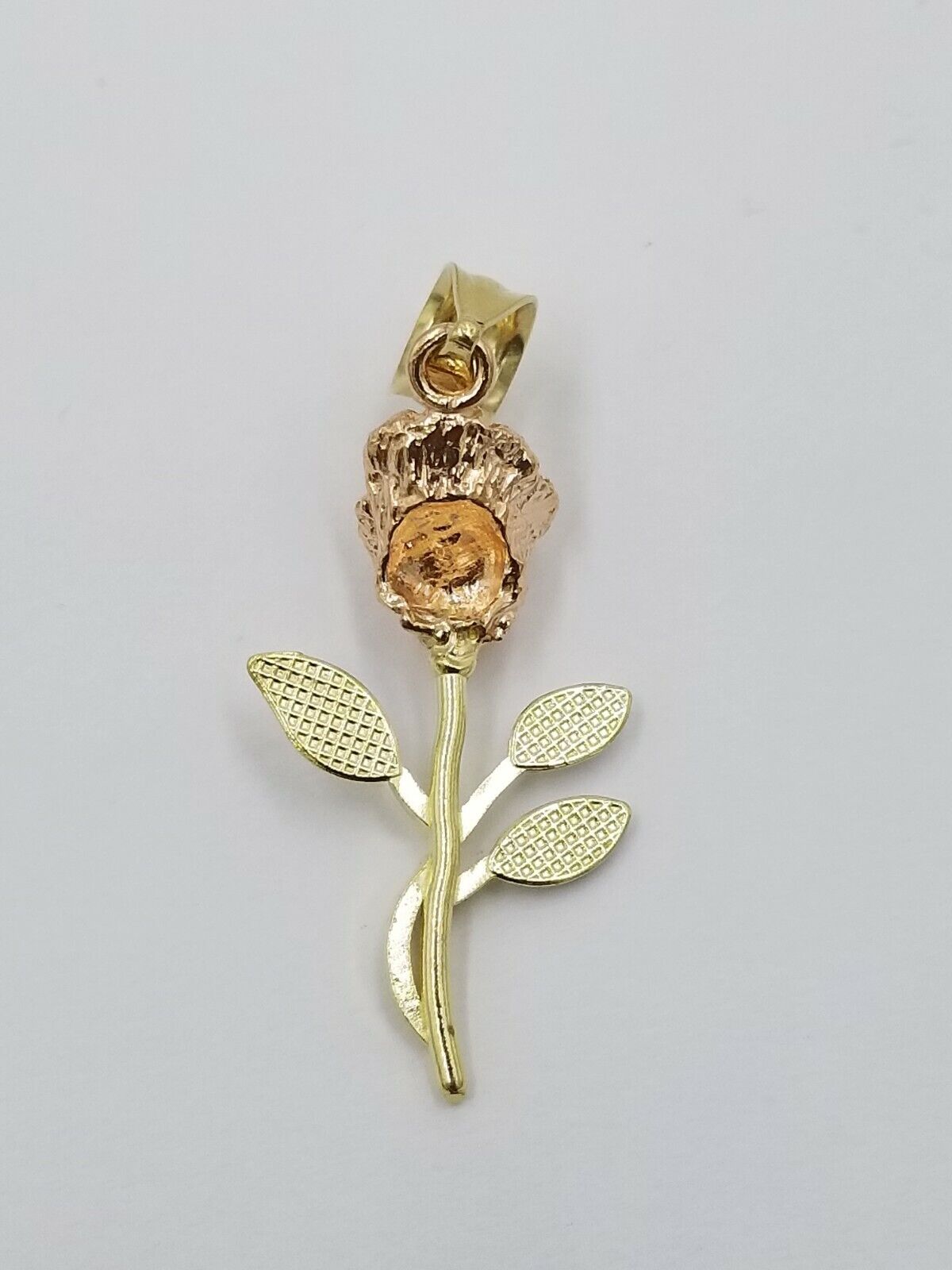 Solid 10k Rose Yellow White Gold Rose Flower Charm Trio Pendant DiamondCut Women - Reva Jeweler