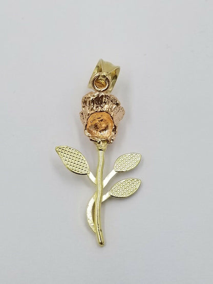 Solid 10k Rose Yellow White Gold Rose Flower Charm Trio Pendant DiamondCut Women - Reva Jeweler