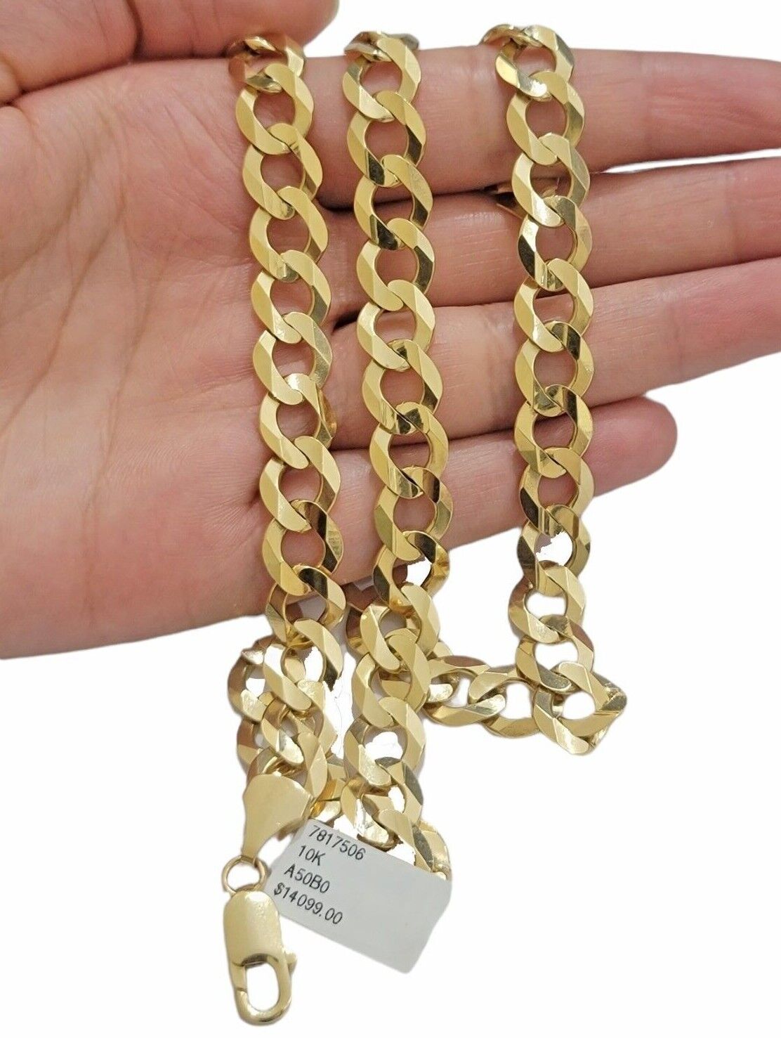 Solid 10K Yellow Gold 10mm Cuban Curb Link Chain Necklace 28 Inch Men, Real 10kt - Reva Jeweler
