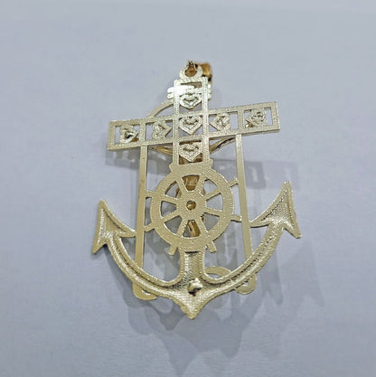 Solid 10k Yellow Gold Charm Anchor Pendant Mens Real 10 KT With Jesus crucifix - Reva Jeweler