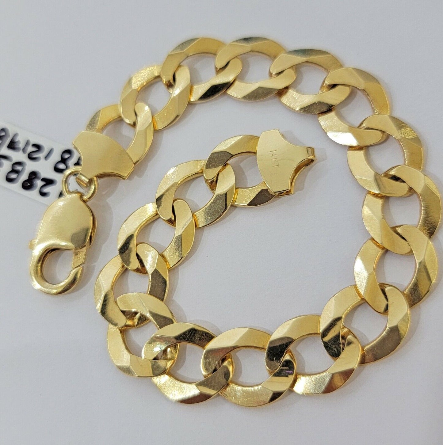 Solid 10k Yellow Gold Cuban Curb link Bracelet 8" 13mm Real 10kt Real Gold Sale - Reva Jeweler
