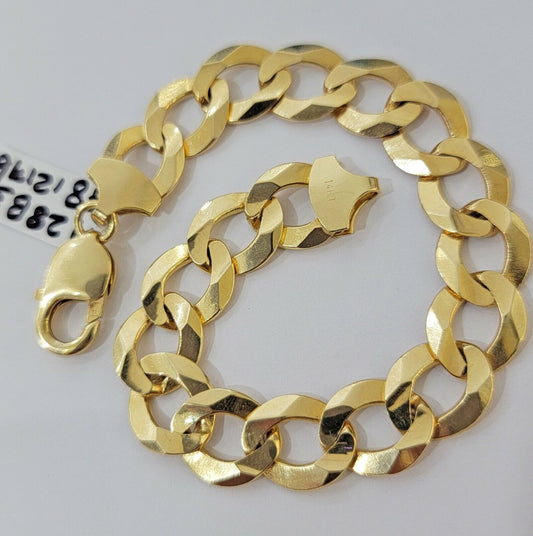 Solid 10k Yellow Gold Cuban Curb link Bracelet 8" 13mm Real 10kt Real Gold Sale - Reva Jeweler