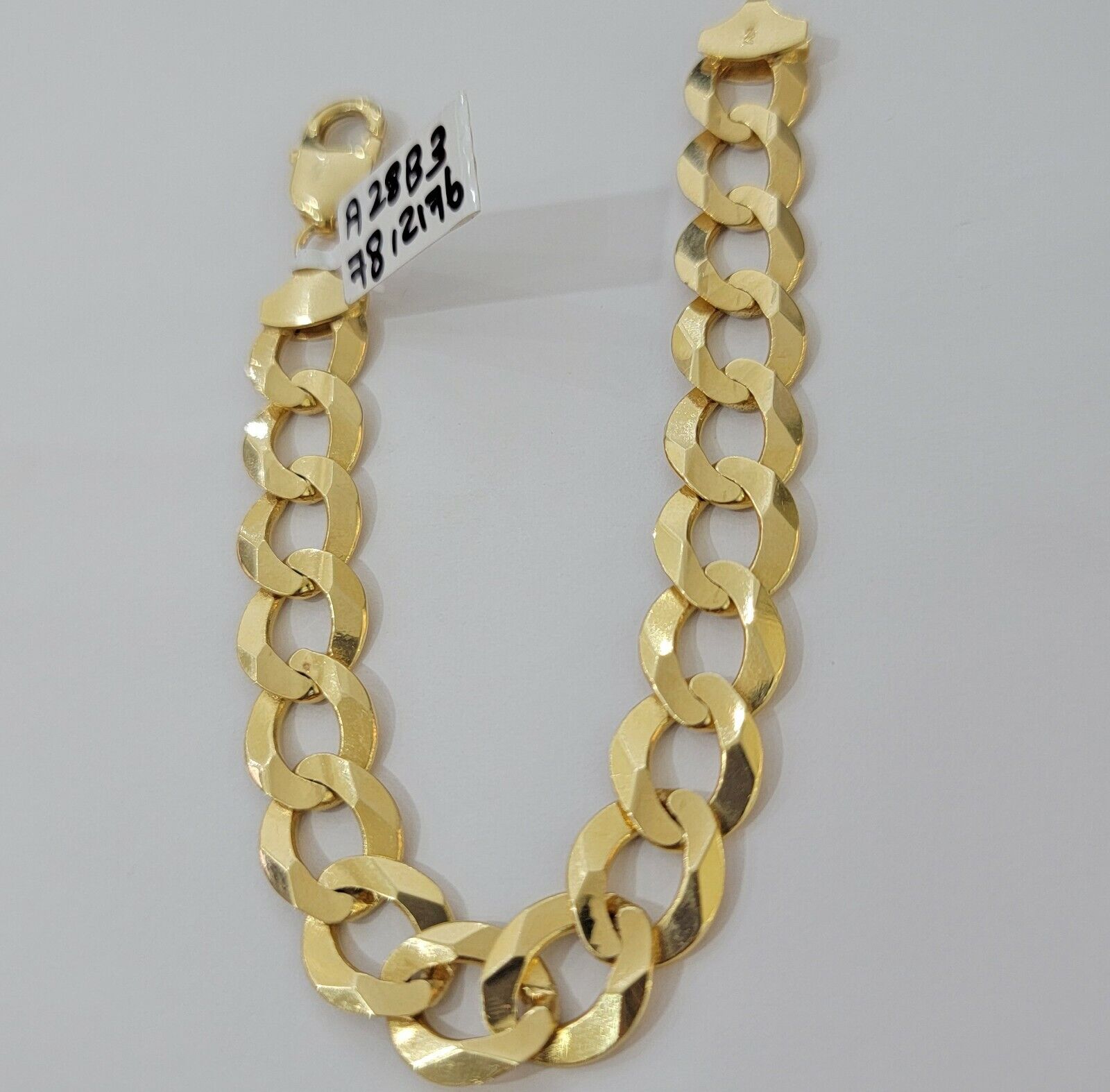 Solid 10k Yellow Gold Cuban Curb link Bracelet 8" 13mm Real 10kt Real Gold Sale - Reva Jeweler