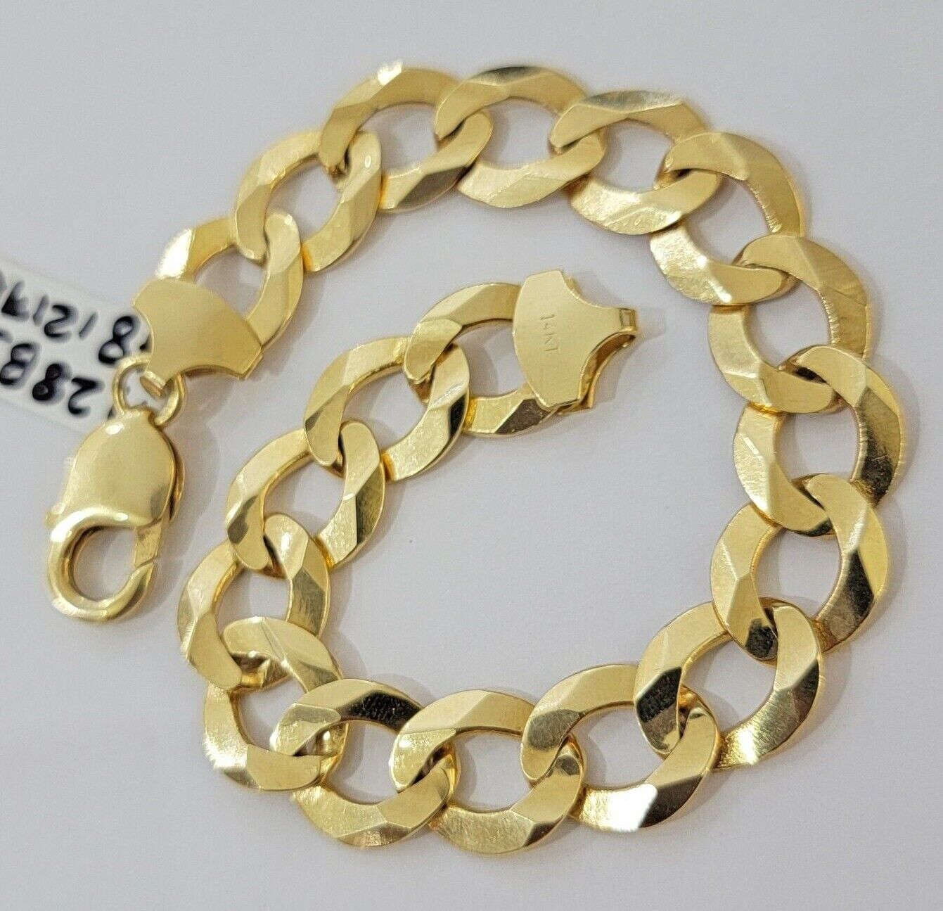 Solid 10k Yellow Gold Cuban Curb link Bracelet 9" 13mm Real 10kt Real Gold Sale - Reva Jeweler
