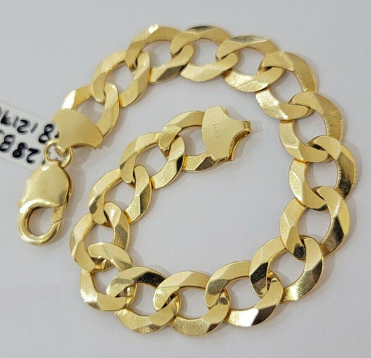 Solid 10k Yellow Gold Cuban Curb link Bracelet 9" 13mm Real 10kt Real Gold Sale - Reva Jeweler