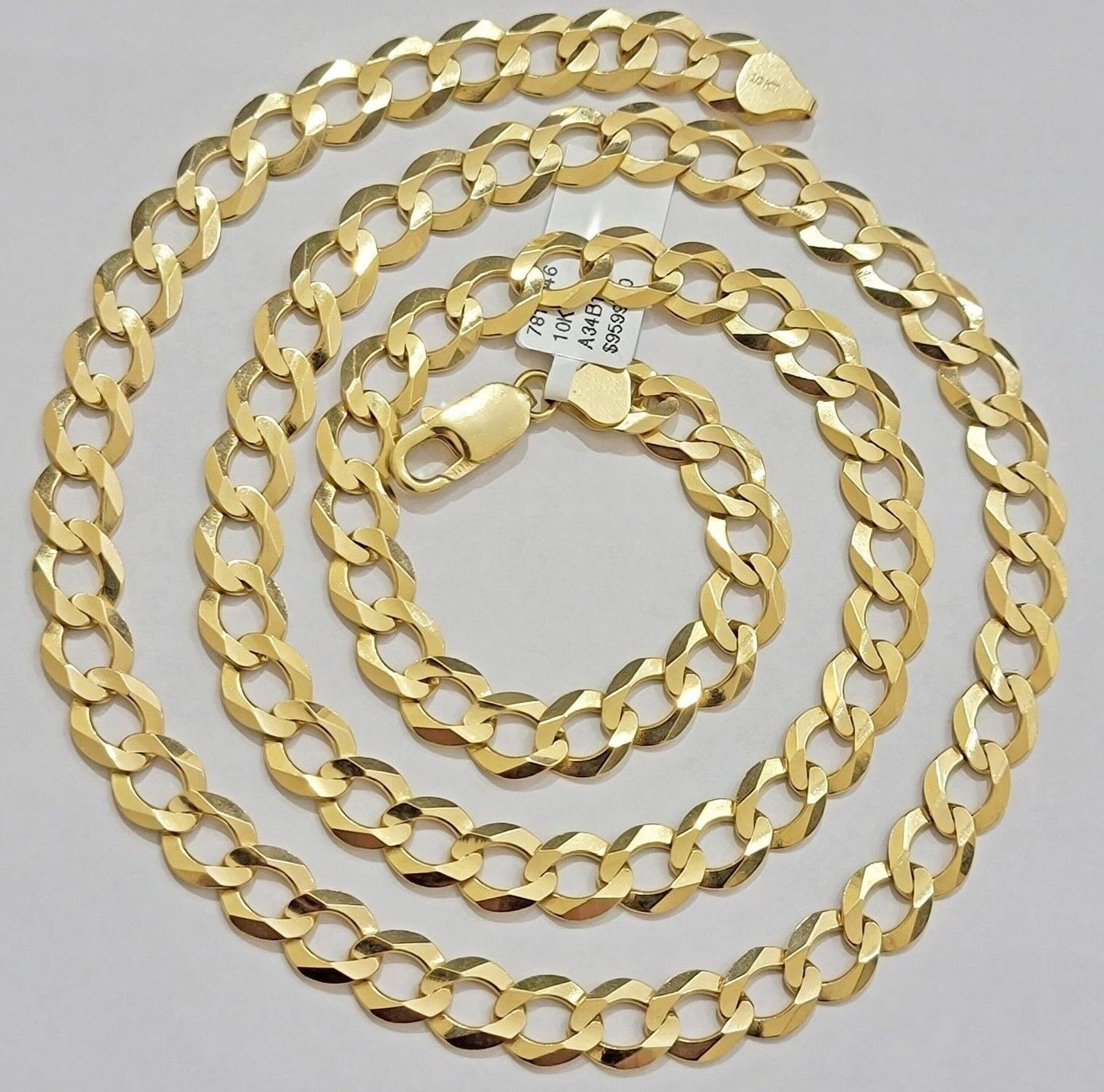 Solid 10K Yellow Gold Cuban Curb Link Chain Necklace 9mm 30 Inch Mens, Real 10kt - Reva Jeweler