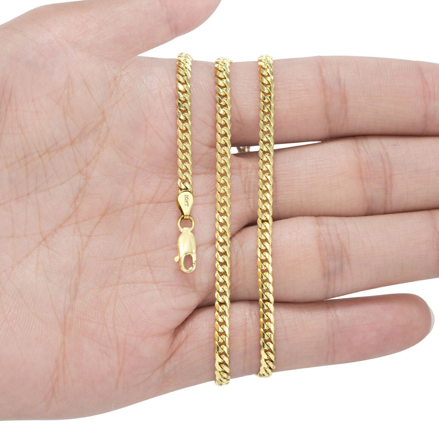 Solid 10k Yellow Gold Cuban link Chain & Nugget Charm Pendant Necklace 4mm 26 Inch - Reva Jeweler