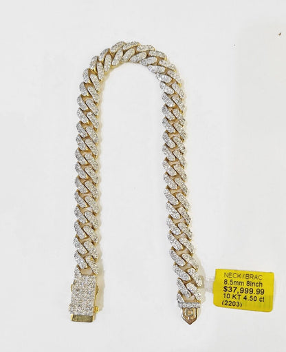 Solid 10k Yellow Gold Diamond Bracelet Miami Cuban Link 8.5 inch 8.5mm REAL - Reva Jeweler