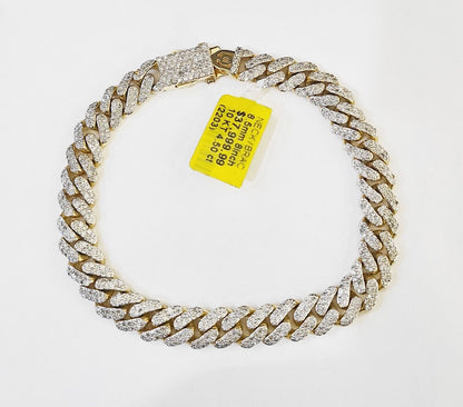 Solid 10k Yellow Gold Diamond Bracelet Miami Cuban Link 8.5 inch 8.5mm REAL - Reva Jeweler
