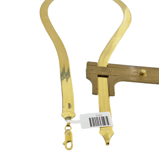 Solid 10k Yellow Gold Herring Bone Chain Necklace 9mm 20" Inch Lobster lock REAL - Reva Jeweler