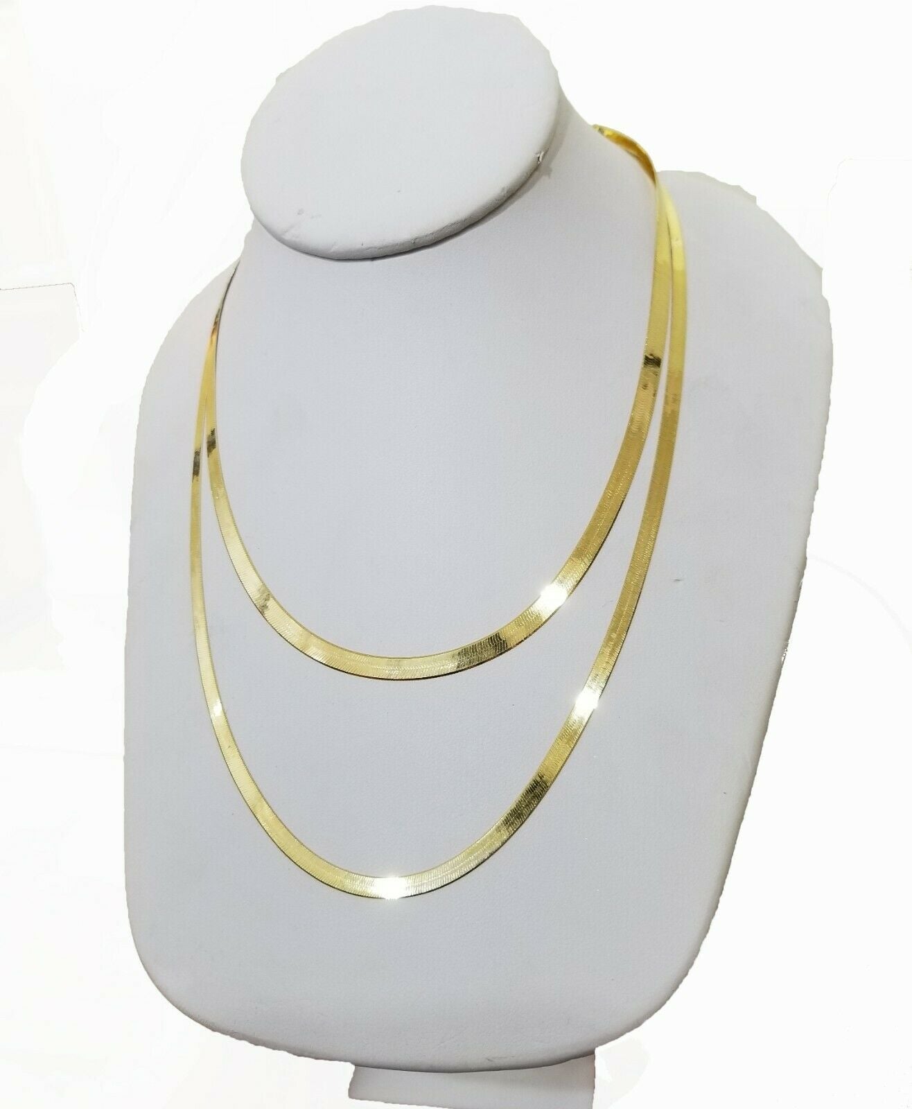 Solid 10k Yellow Gold Herringbone Necklace 18" - 24" Inch 3mm 4mm REAL 10kt Chain - Reva Jeweler