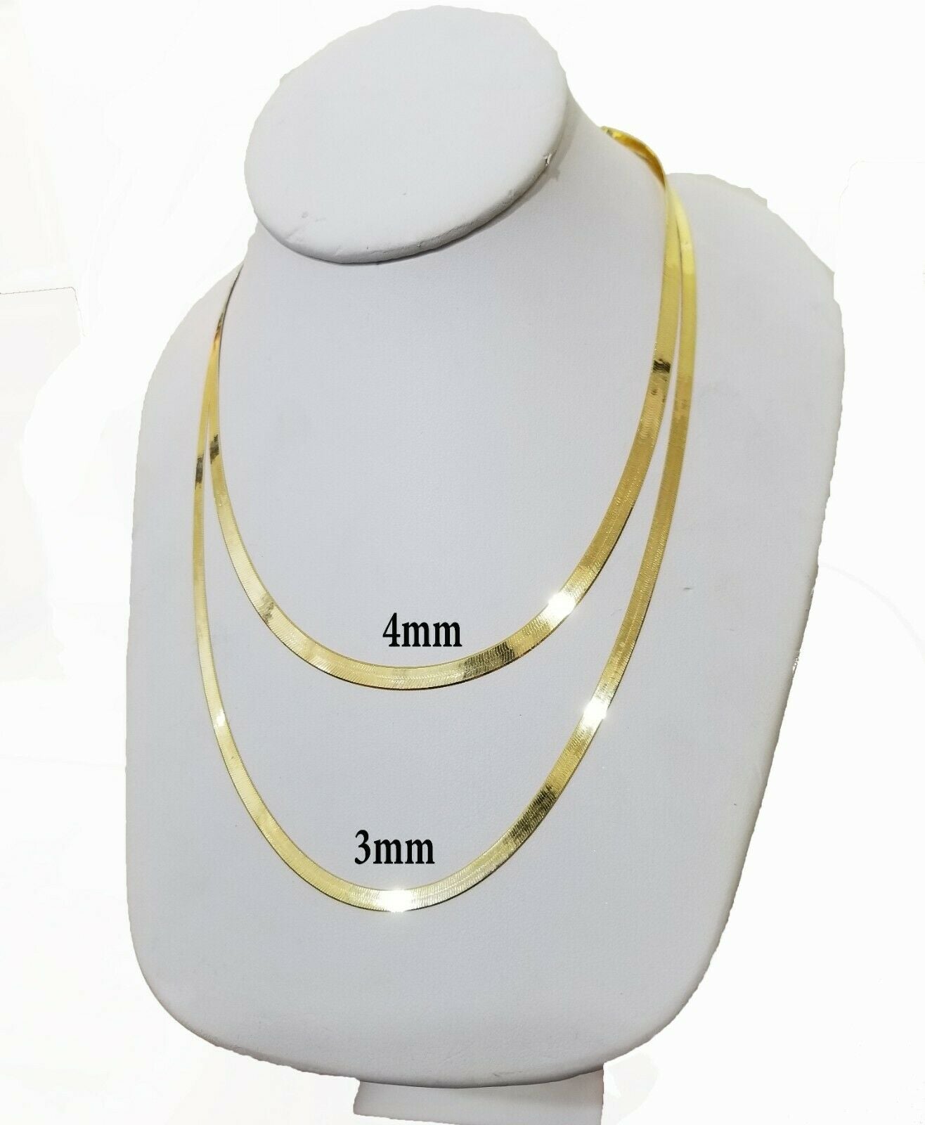Solid 10k Yellow Gold Herringbone Necklace 18" - 24" Inch 3mm 4mm REAL 10kt Chain - Reva Jeweler