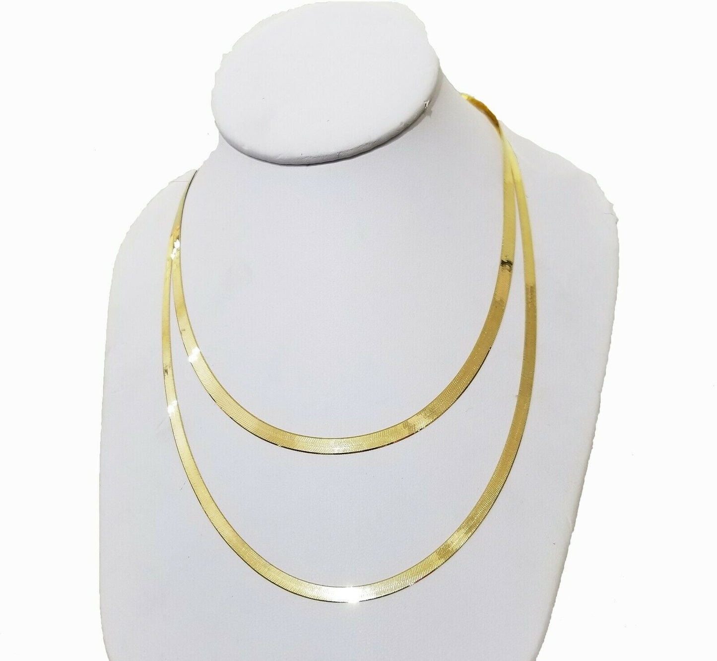 Solid 10k Yellow Gold Herringbone Necklace 18" - 24" Inch 3mm 4mm REAL 10kt Chain - Reva Jeweler