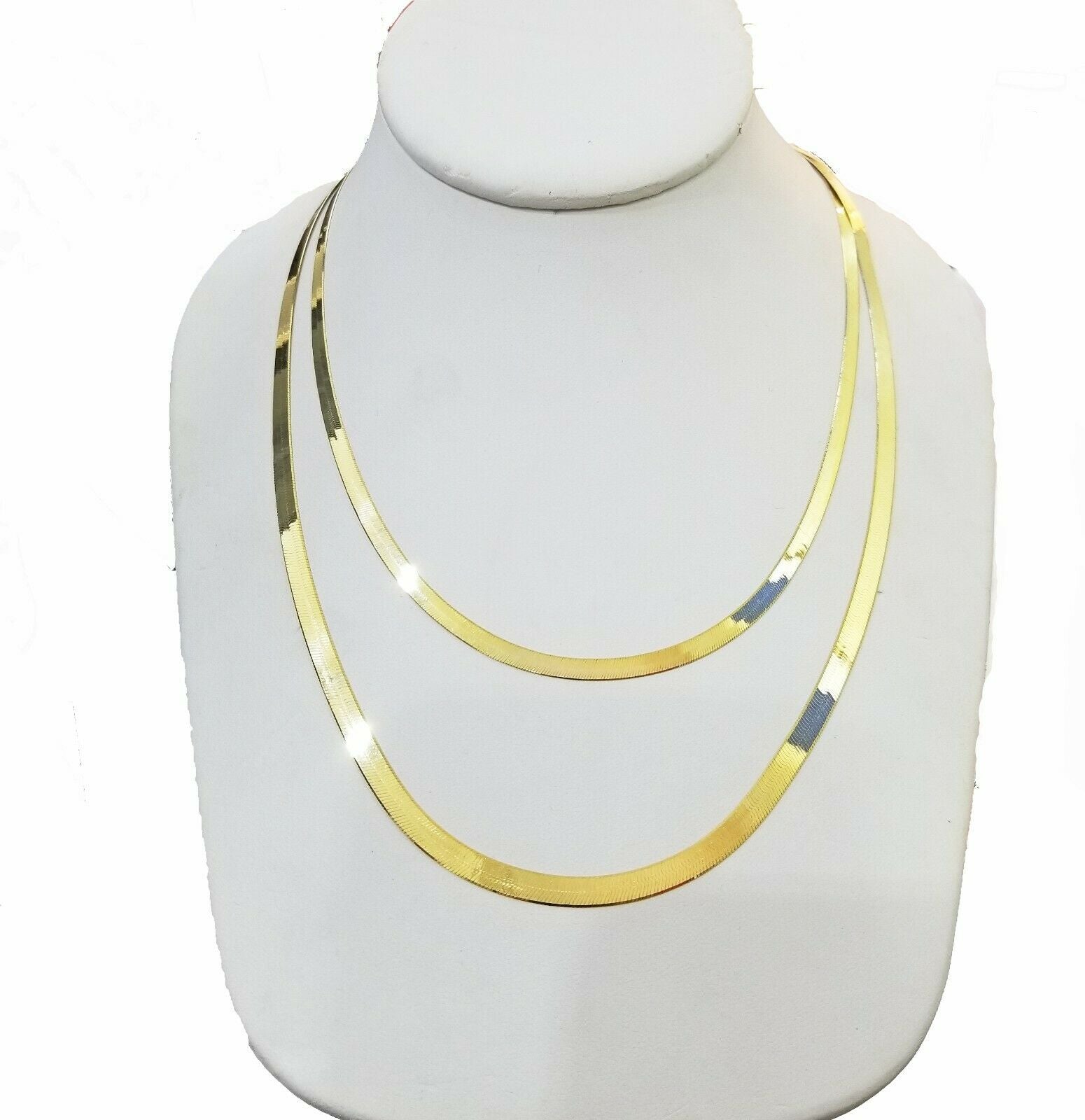 Solid 10k Yellow Gold Herringbone Necklace 18" - 24" Inch 3mm 4mm REAL 10kt Chain - Reva Jeweler