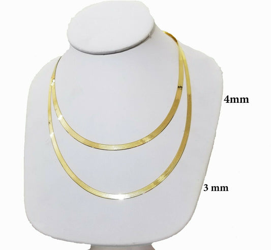 Solid 10k Yellow Gold Herringbone Necklace 18" - 24" Inch 3mm 4mm REAL 10kt Chain - Reva Jeweler