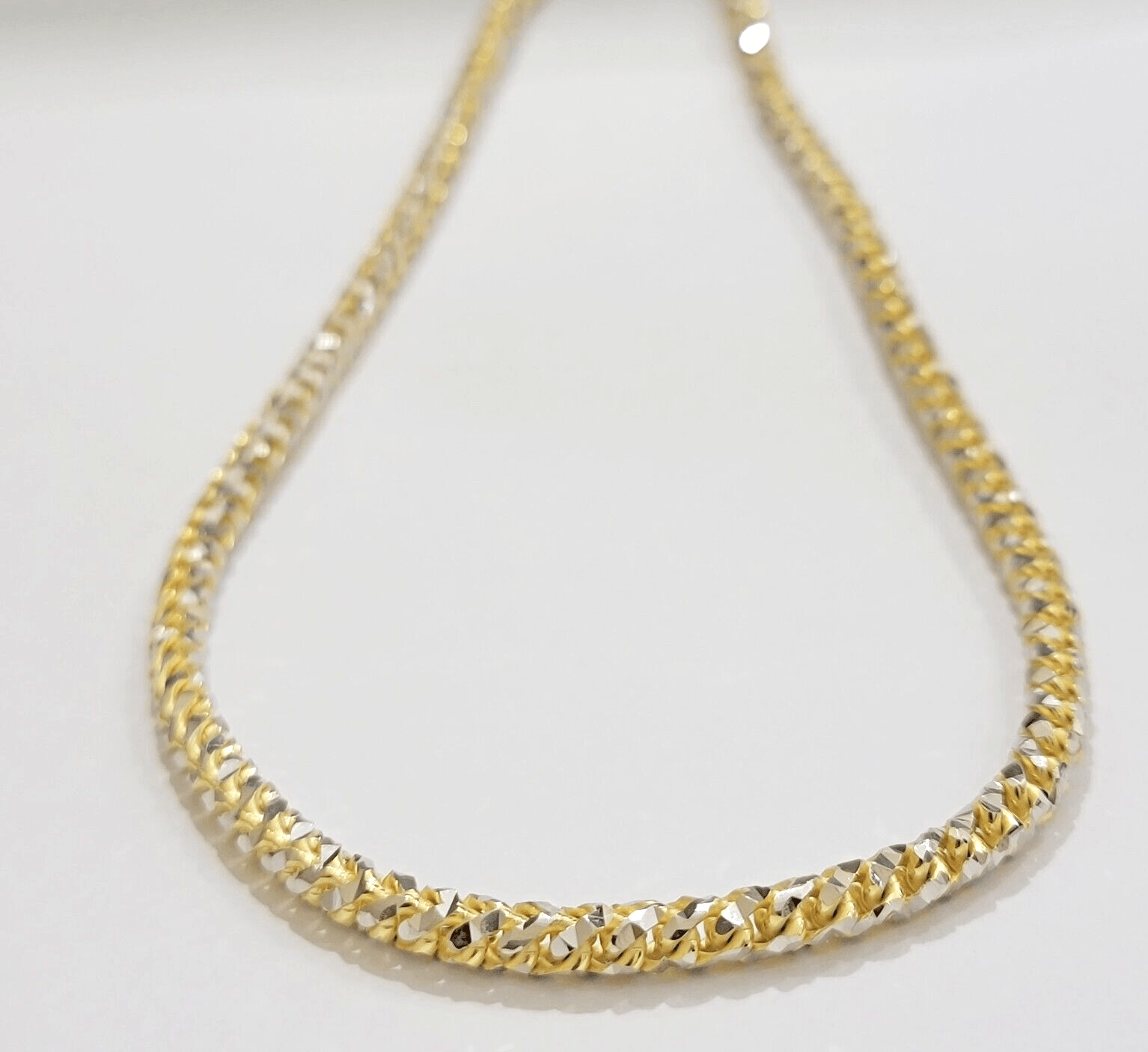 Solid 10k Yellow Gold Palm Box Chain Necklace Diamond cuts 4mm 26" Real 10KT - Reva Jeweler