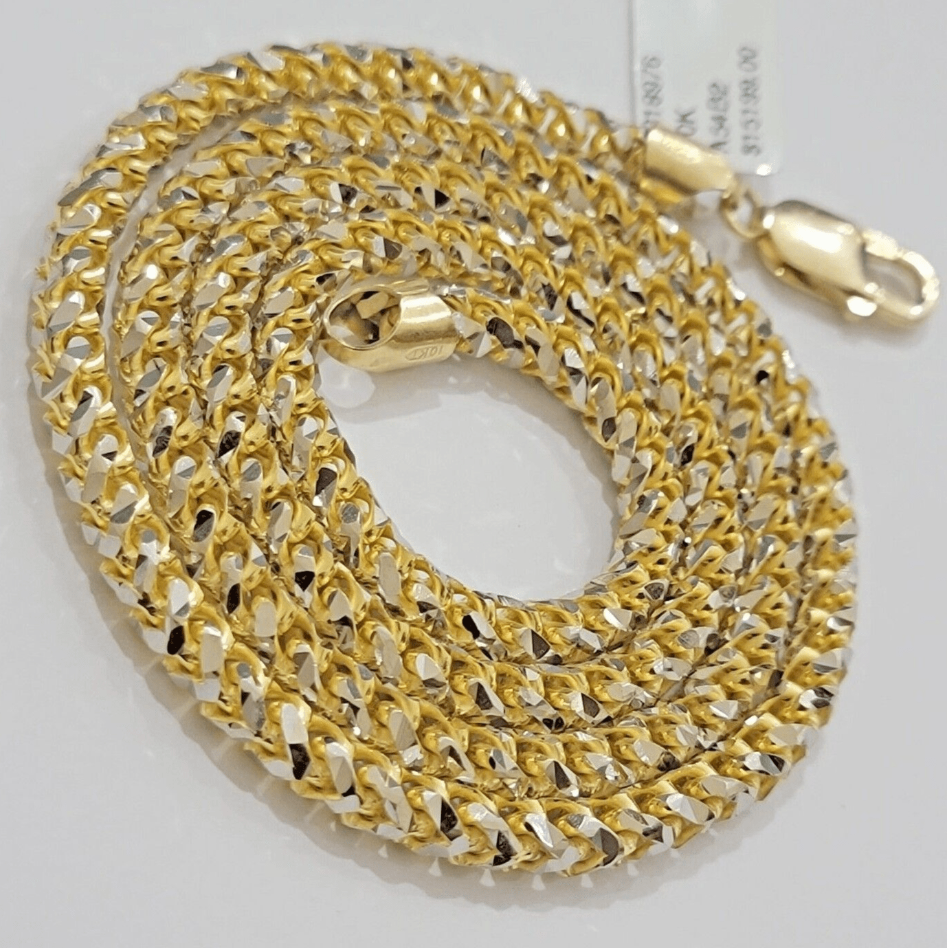 Solid 10k Yellow Gold Palm Box Chain Necklace Diamond cuts 4mm 26" Real 10KT - Reva Jeweler